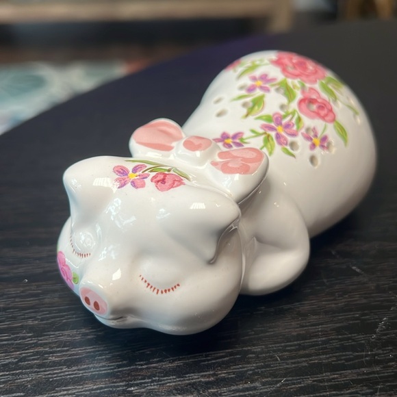 Vintage Other - VTG 1978 Brazil Porcelain Handpainted Floral Pomander Sleeping Pig Figurine